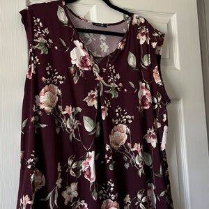 Papermoon Floral Blouse 3X Burgundy Sleeveless top